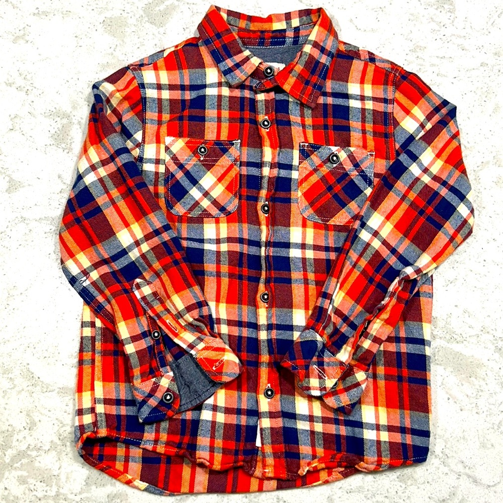 Boys ZARA Button Down - Size 6 - Orange/ Blue - Like New - Smoke & Pet Free Home